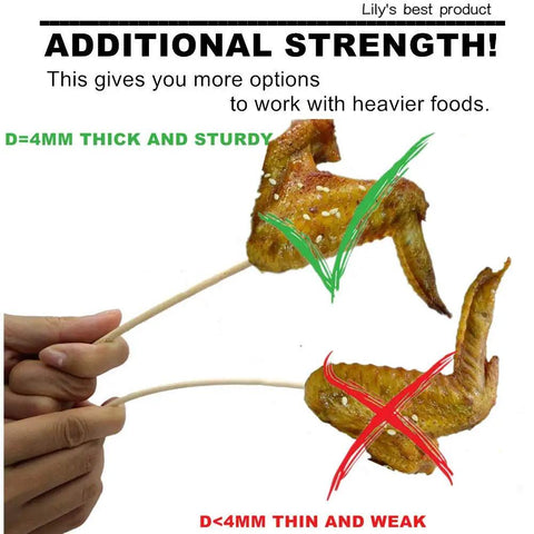 The Real Deal Natural Bamboo Skewers For Backyard Barbecue And Roasting Marshmallows 4mm Thick Solid Round Shape comparison image.