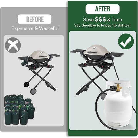 8 Foot Propane Hose Adapter 1Lb To 20Lb With QCC1 Type1 CGA600 Connection for Weber Q grills; comparison with propane tanks.