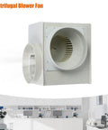 Rock Solid Centrifugal Blower With Kickin 2300 Cubic Meter Hour Airflow 300 Watt Motor And 3 Speed Adjustable Ventilation Fan For Lab Smoke And Fume Extraction Heavy Duty Pp Build showing the exhaust fan with visible blade design.