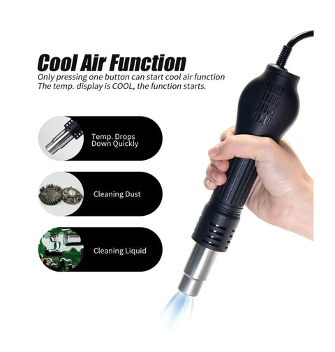 992D Plus All In One Pro Grade Soldering Station hot air rework cool air function demonstration with hand holding tool