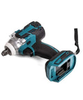 No-Brainer Brushless 4-Piece Cordless Power Tool Set Including Angle Grinder Hammer Drill Impact Wrench Rechargeable Battery Non-Slip Comfort Grip Extended Life Motor Ideal For Wood Steel Brick DIY Chores impact wrench with non-slip grip and battery.