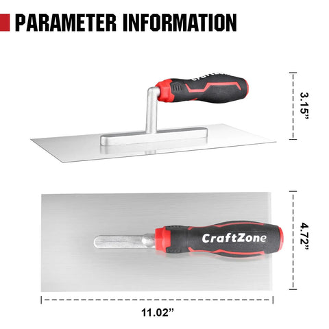 11-Inch By 5-Inch Stainless Steel Flat Finishing Trowel With Soft Grip Handle For Smoothing Mortar Plaster Drywall Cement And Tile