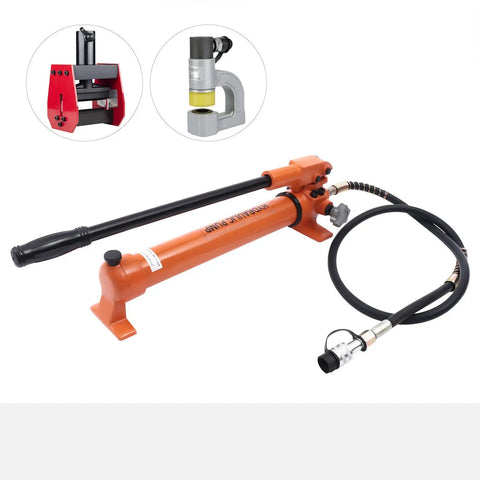 Hella Heavy Duty 10k PSI Single Acting Hydraulic Hand Pump With 1500ml Tank, orange color, portable manual power tool for lifting.