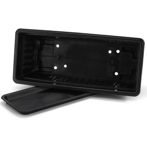 7 Pack 17 Inch Window Box Planters With Trays For Veggies And Flowers In Plastic Growing Containers Plant Pots With 7 Plant Labels For Balcony Patio Garden Black, showing planter and tray side view.