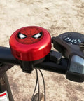 Red Aluminum Spider Man Bike Bell For Kids And Toddlers on 22mm Handlebars, showing hero pattern and easy installation.