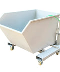 No Sweat Heavy Duty Steel Self Dumping Hopper with smooth roll casters and handle for easy transport on job sites.