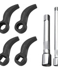 1/2 and 3/8 Inch Drive Pry Bar Wrench Adapter Head With Extension Bar and Adjustable Crowbar Adapter, set of four tools