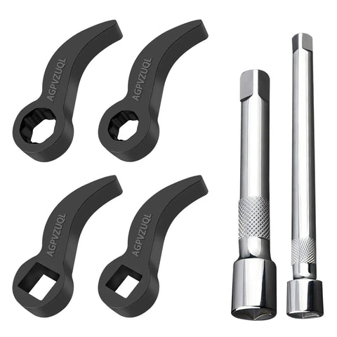 1/2 and 3/8 Inch Drive Pry Bar Wrench Adapter Head With Extension Bar and Adjustable Crowbar Adapter, set of four tools