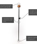 Copper torch diagram showing parts of the 4 In 1 Outdoor Mosquito Torch Set With Tabletop Stands Deck Mounts And Ground Stakes