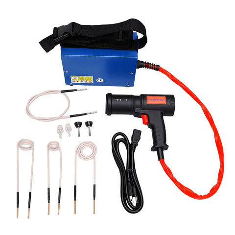 Portable 1500W Magnetic Induction Heater Auto Garage Essential with heating coils and accessories for rust removal.