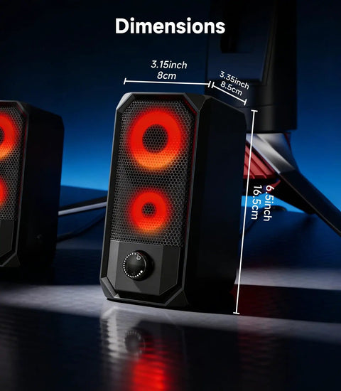 Desktop Computer Speakers Hi Res Stereo Pair With Dual 5W Full Range Drivers USB Powered And 3.5mm AUX Input Volume Knob 6 RGB Light Modes