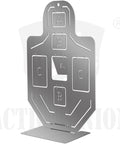 Beefy All Metal Airsoft Target With Six Zone Silhouette A B C Hit Areas, stainless steel on stand, front view