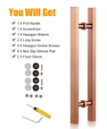 Door Pull Handle For Barn And Sliding Doors, Modern Square H Shape Push Pull Hardware In Rose Gold, 50 Cm (20 In) with accessories