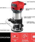 Smooth Operator Corded Wood Router With Variable Speed And 15 Pc Bit Set For Effortless Edge Work showcasing detailed components and design.