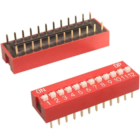 Red 40 Piece Double Row Dip Switch Kit With 1 2 3 4 6 8 10 12 Positions, 2.54mm Pitch, PCB Mount On Off Slide Toggle Switch for Circuits