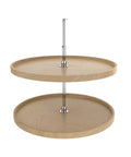 Premium Wood Lazy Susan Double Tier Turntable For Corner Base Cabinets with smooth maple wood shelves and chrome hub.