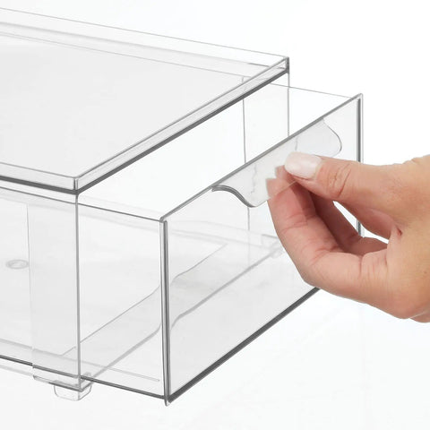 Clear Stackable Closet Organizer Bin With Pull Out Drawer For Shoes Clothes Bags And Small Linens Space Saving See Through Storage