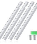 Four Piece Set Of Twelve Inch Dual Track Upright Wall Shelves With Notched Bracket Rail And Heavy Duty Adjustable Brackets, white mounting rails.