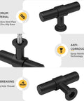 5 Pack Black Cabinet Knobs And Drawer Pulls, T Bar Dresser Handles, durable stainless steel and zinc alloy, close-up view