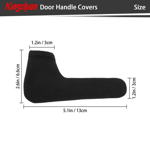 4 Pack Tough Neoprene Door Handle Covers Rock Solid Weatherproof Shield shows size and dimensions for effective use on vehicles.