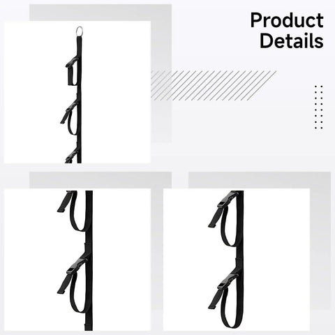 Hella Sturdy Four Pack Cord Organizer Straps Featuring Slick Adjustable Five Loop Buckles For Super Tight Cable Management And Nifty Vertical Rope Hose Holder Setup close-up view of black straps with adjustable buckles
