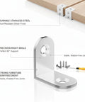 Beefy Stainless Steel Corner Bracket For 90 Degree Furniture Reinforcement Right Angle Support, silver finish, with screws and tool
