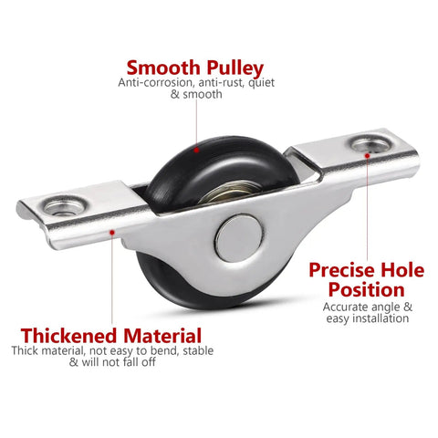 Heavy Duty Sliding Door Roller Wheels Kit With Slick Nylon Casters For Barn Glass And Closet Doors detailed smooth pulley assembly with thickened material.