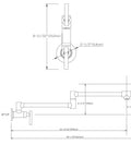 Technical diagram of Pot Filler Faucet Wall Mount Brushed Nickel Finish With Dual Swing Joints 304 Stainless Steel Lead Free ASME A112.18.1 CSA B125.1 Certified ICC-ES PMG Easy Fill For Busy Home Chefs, showing dimensions and structure.