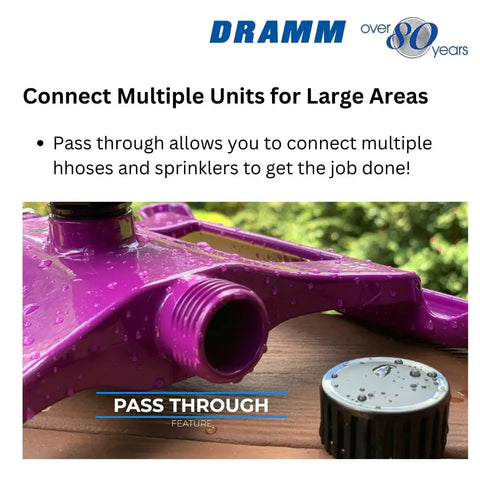 Close-up of ColorStorm Gear Drive Sprinkler with Heavy Duty Die Cast Metal Base featuring pass through design