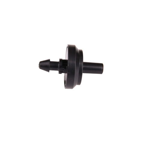 Side view of a black emitter from the 1 GPH Pressure-Compensating Drippers PC4050B Pack for Drip Irrigation Systems