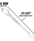 35mm Jumbo Combination Wrench Chrome Plated With Raised Panel Design shown with open and box ends, durable finish