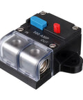 300 Amp Resettable Circuit Breaker for Car Audio and Amp Protection, featuring auto reset and manual quick reset, durable design.