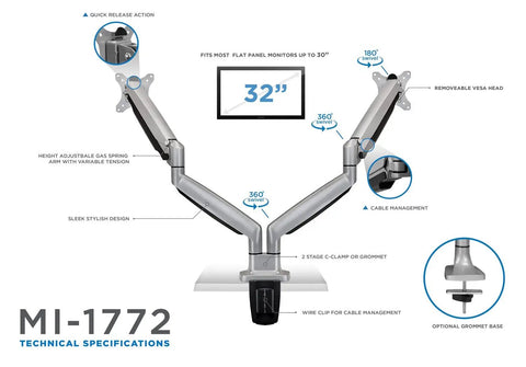 Prime Desktop Real Estate Upgrade Featuring Smooth Gas Spring Articulation Fits Up To 32 Inch Vesa 75 100 Displays showcasing dual monitor arms.
