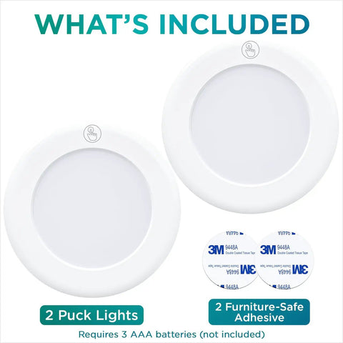 Ultra Thin Wireless LED Touch Lights Pack Of 2 For Under Cabinets Closets And Countertops Battery Operated Puck Lights