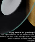 Hella Bright Eight Pack Led Recessed Downlights Swappable Kelvin Brass Trim Eyeball Fixtures Adjustable Directional Beam Solid Copper Housing Smooth Ceiling Retrofit Zero Dark Spots close-up of transparent glass lampshade