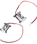 High Octane 1.5G Micro Digital Servo Packing Serious Torque For Smooth 3D RC Helicopter Flight Ultra Feathery Weight Build showing two units with wires.