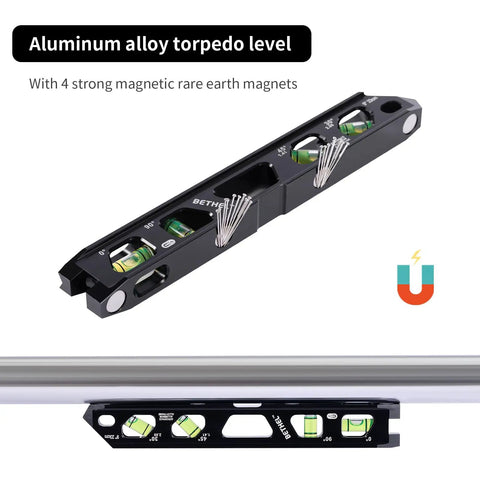 Pro Grade 9 Inch Magnetic Torpedo Level Featuring Four Crisp Bubble Vials Wide V Groove Channel And Nasty Strong Magnets Built To Hit Plumb And Level Markers Dead On Without Any Hassle For Daily Handymen