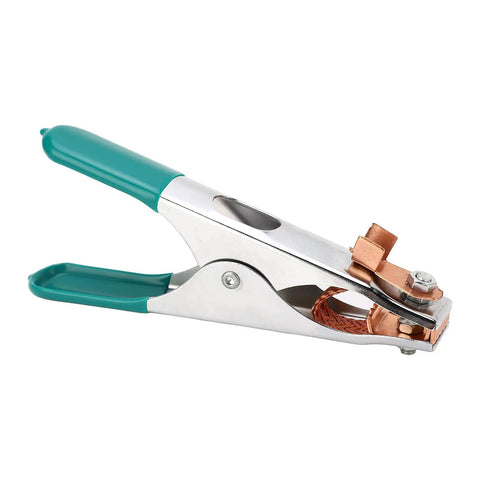 Hot Welding Ground Clamp With Massive Copper Alloy Body For 300 Amps, showing firm grip and wide mouth opening.