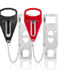 Portable Door Lock Security Kit For Travel And Airbnb Extra Privacy And Safety In Hotels Homes And Apartments Keeps Doors From Being Opened From Outside 2 Pack, showing red and black locks with stainless steel plates.