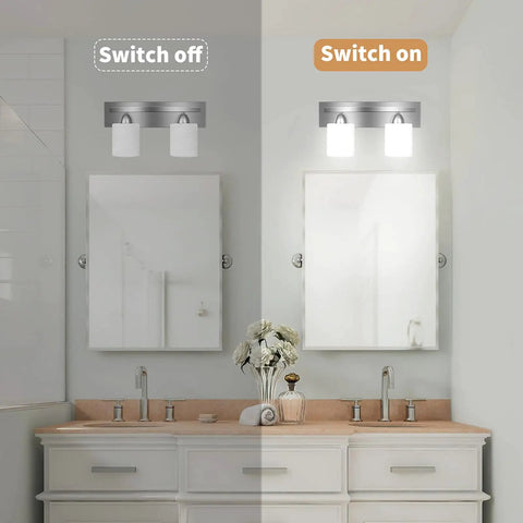 Three Light Bathroom Vanity Light Fixture With Brushed Nickel Finish And White Frosted Glass Includes Five Piece All In One Bath Set