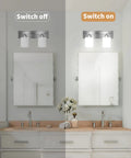 Dope 4 Light Bathroom Vanity Light Fixture With Brushed Nickel Finish And White Frosted Glass Includes Towel Bar Robe Hook And Toilet Paper Holder All In One 5 Piece Bath Set showing on-off comparison above sinks