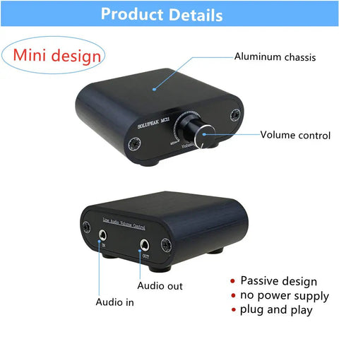 Inline Three Point Five Millimeter Audio Volume Controller Box With One Eighth Inch Aux In Output Aluminum CNC Chassis