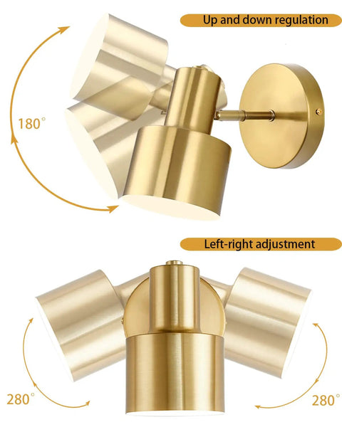 Two Pack Gold Industrial Wall Sconces With Adjustable 280 Degree Tilt And 180 Degree Swing E26 Vintage Brass Vanity Lamps