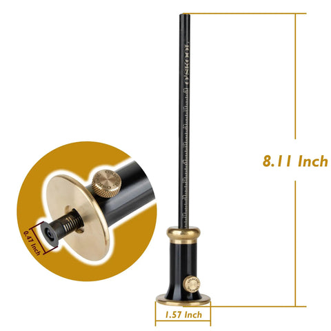 Top Shelf Wheel Marking Gauge with Precision Rolling Cutter and Sleek Bearing, 8.11 Inch tall with brass and black body.