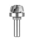 Bowl And Tray Template Router Bit With Heavy Duty Bearing Guide Half Inch Shank And One Quarter Inch Radius, carbide build close up.