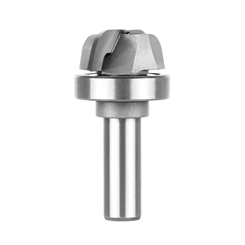 Bowl And Tray Template Router Bit With Heavy Duty Bearing Guide Half Inch Shank And One Quarter Inch Radius, carbide build close up.