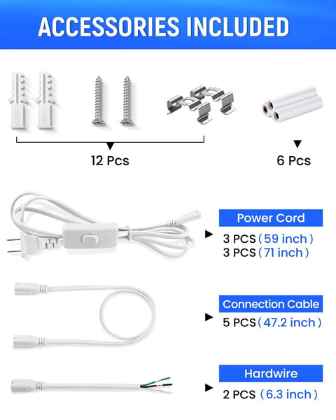 Accessories for 4Ft T5 LED Shop Light Integrated Fixture 2300 Lumens 20W 6500K Cool White Linkable Corded Ceiling Cabinet Strip
