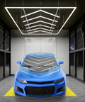 Blue car under Hella Bright 384W LED Garage Light With 42 240 Lumens 6500K Daylight IP54 Waterproof Ceiling Fixture