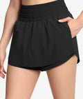 Athletic Skorts With Elastic Waistband Quick Dry 4 Way Stretch Fabric Mesh Liner Zipper Pockets Front Ruffle Hem Curved Hem Design