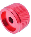 Close-up of Red Aluminum Rotary Potentiometer Knob Five Pack For 0.23 Inch Shaft 0.98 Inch Diameter 0.61 Inch Tall CNC Machined